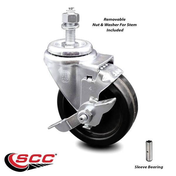 4 Inch Phenolic Wheel Swivel 1/2 Inch Threaded Stem Caster with Brake SCC
